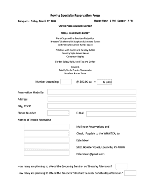 Roving Specialty Reservation Form