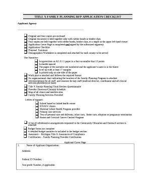 TITLE X FAMILY PLANNING RFP APPLICATION CHECKLIST