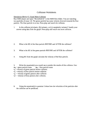 Collisions Worksheets Doc Template | pdfFiller