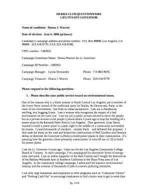 SIERRA CLUB QUESTIONNAIRE