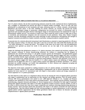 PLASTICS CUSTOM RESEARCH SERVICES