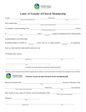 Letter of Transfer of Church Membership
