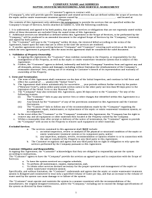 SEPTIC SYSTEM MONITORING AND SERVICE AGREEMENT