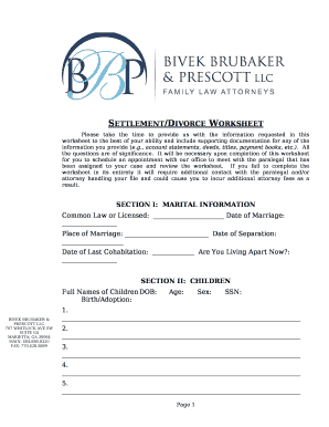 Settlement/Divorce Worksheet