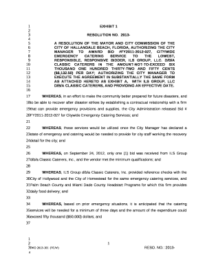 A RESOLUTION OF THE MAYOR AND CITY COMMISSION OF THE CITY OF HALLANDALE BEACH, FLORIDA, AUTHORIZING THE CITY MANAGER TO AWARD BID #FY2011-2012-027, CITYWIDE EMERGENCY CATERING SERVICE TO THE LOWEST, RESPONSIBLE, RESPONSIVE BIDDER, ILS