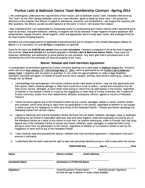 Purdue Latin & Ballroom Dance Team Membership Contract Spring 2014