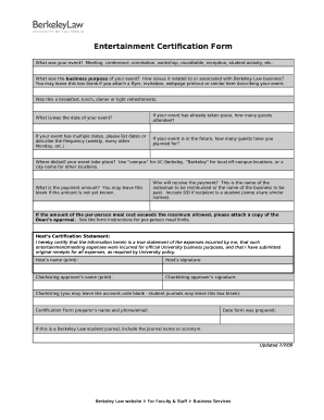 Entertainment Certification Form