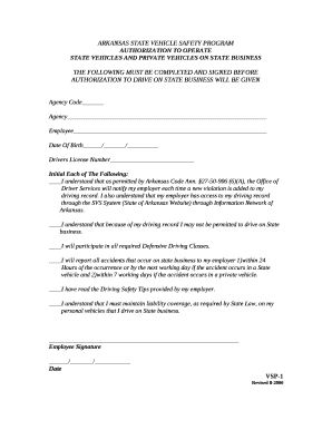 THE FOLLOWING MUST BE COMPLETED AND SIGNED BEFORE AUTHORIZATION TO DRIVE ON STATE BUSINESS WILL BE GIVEN