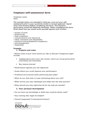 The prompts below are intended to help you carry out your self-assessment prior to your quarterly review or annual appraisal