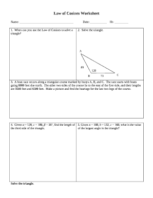 Law of Cosines Worksheet