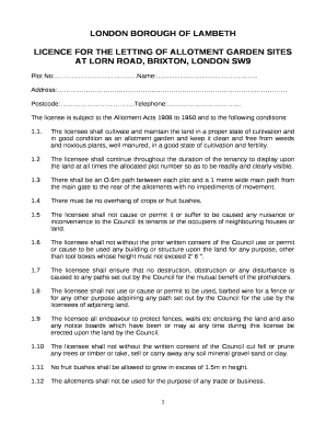 LICENCE FOR THE LETTING OF ALLOTMENT GARDEN SITES AT LORN ROAD, BRIXTON, LONDON SW9