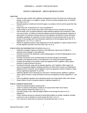 AGENCY CHECKLIST -- REGULAR REGULATION