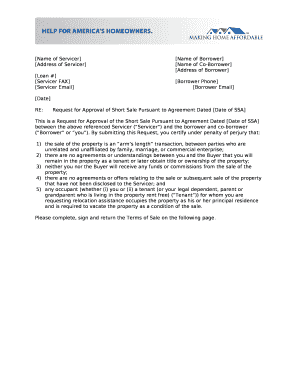 RE:Request for Approval of Short Sale Pursuant to Agreement Dated Date of SSA