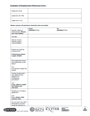 Example of Employment Reference Doc Template | pdfFiller