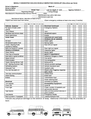 WEEKLY CONVERTED VAN (CV) VEHICLE INSPECTION CHECKLIST (One driver per ...