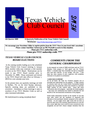 4th Quarter 2009A Quarterly Publication of the Texas Vehicle Club Council