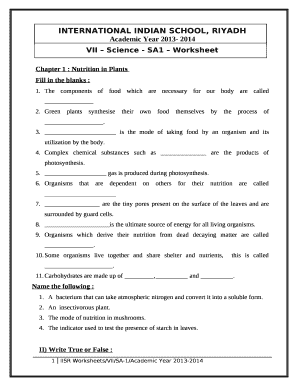 VII Science - SA1 Worksheet