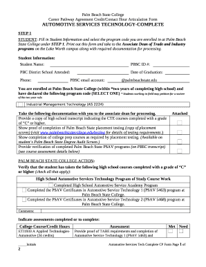 STUDENT: Fill in Student Information and select the program code you are enrolled in at Palm Beach State College under STEP 1