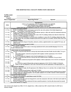 TIRE DERIVED FUEL FACILITY INSPECTION CHECKLIST