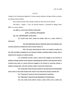 Relating to the licensing and regulation of certain persons dealing in salvage vehicles and parts; providing criminal penalties
