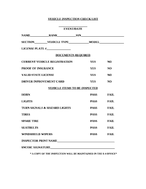 VEHICLE INSPECTION CHECK LIST
