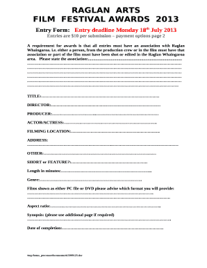 Entry Form:Entry deadline Monday 18th July 2013