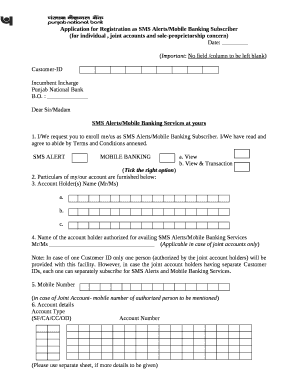 pnb sms alert registration slip