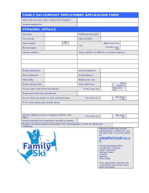 FAMILY SKI COMPANY EMPLOYMENT APPLICATION FORM