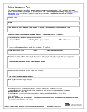 The following confidential information is required to assist in the proper management of a childs asthma, if such help is needed