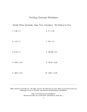 Fillable Online Dividing Decimals Worksheet Fax Email Print - Pdffiller