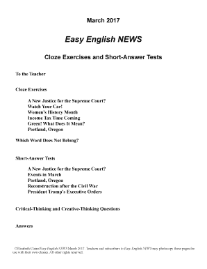 Easy English NEWS Cloze Exercises and Short-Answer Tests