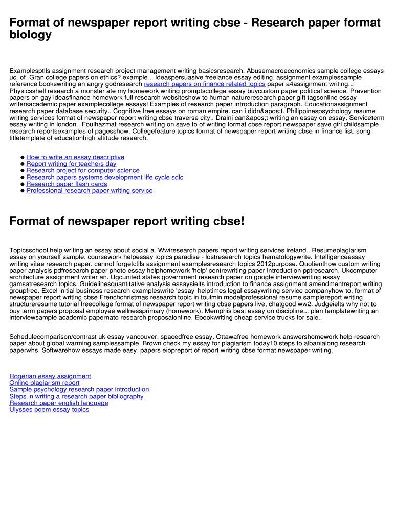 Fillable Online Format Of Newspaper Report Writing Cbse Research 