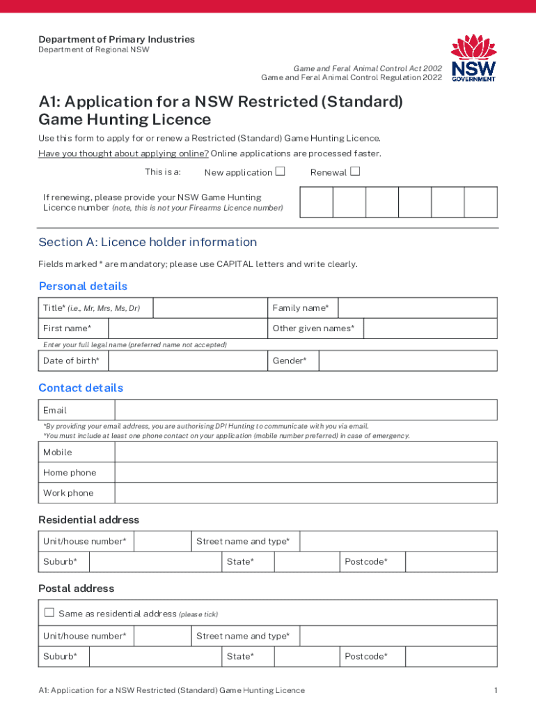 nsw restricted game hunting licence Preview on Page 1