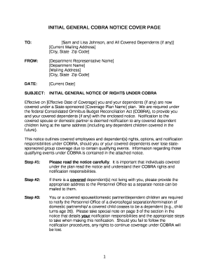 INITIAL GENERAL COBRA NOTICE COVER PAGE