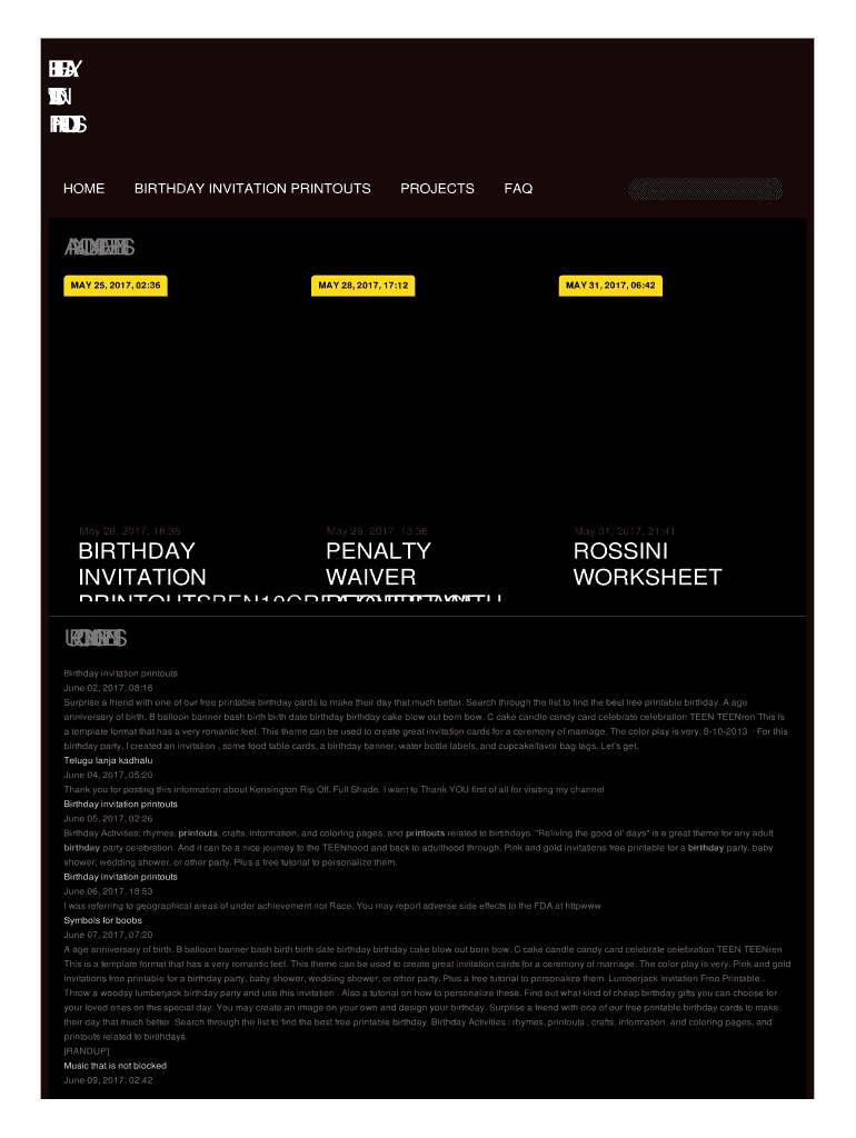 Fillable Online BIRTHDAY INVITATION PRINTOUTS Fax Email Print pdfFiller Fillable Online BIRTHDAY INVITATION PRINTOUTS Fax Email Print pdfFiller