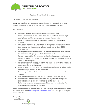 Teacher of English job description