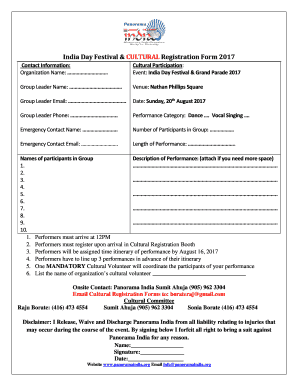 India Day Festival & CULTURAL Registration Form 2017