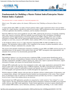 Fundamentals for Building a Master Patient Index/Enterprise Master Patient Index (Updated)