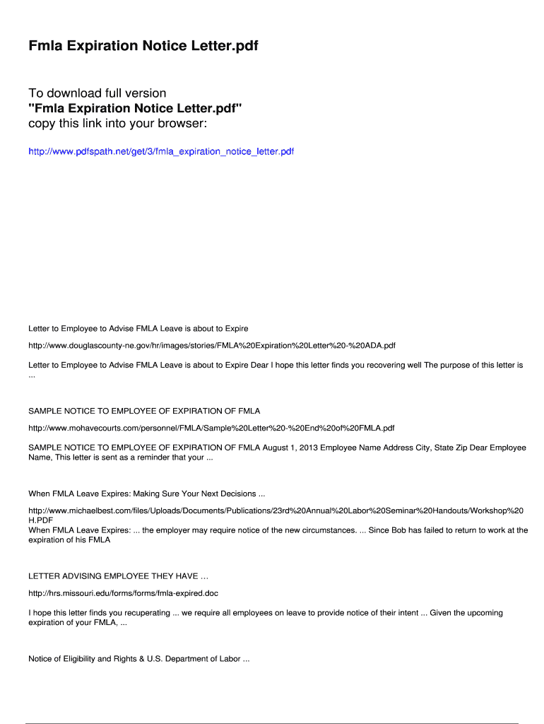 Fillable Online Fmla Expiration Notice Letter Fax Email Print pdfFiller