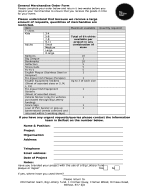 Please complete your order below and return it two weeks before you require your merchandise to ensure that you receive the goods in time for your event