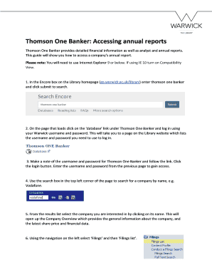 Fillable Online Thomson One Banker Accessing Annual Reports Fax