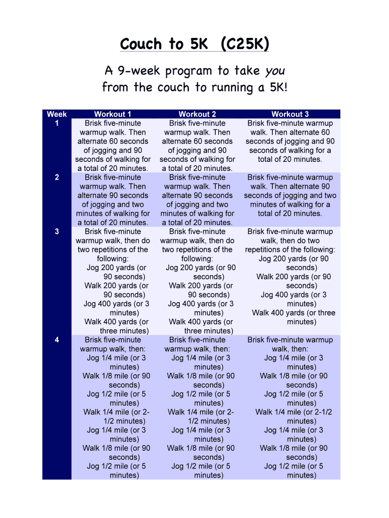 Fillable Online Couch to 5K (C25K) Fax Email Print - pdfFiller