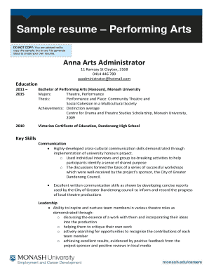 Fillable Online Sample resume Performing - 416292748 
