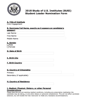 2018 Student Leader Nomination Form