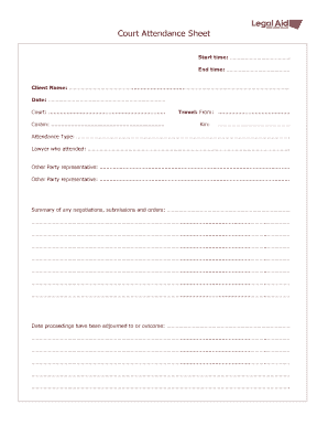 Court Attendance Sheet