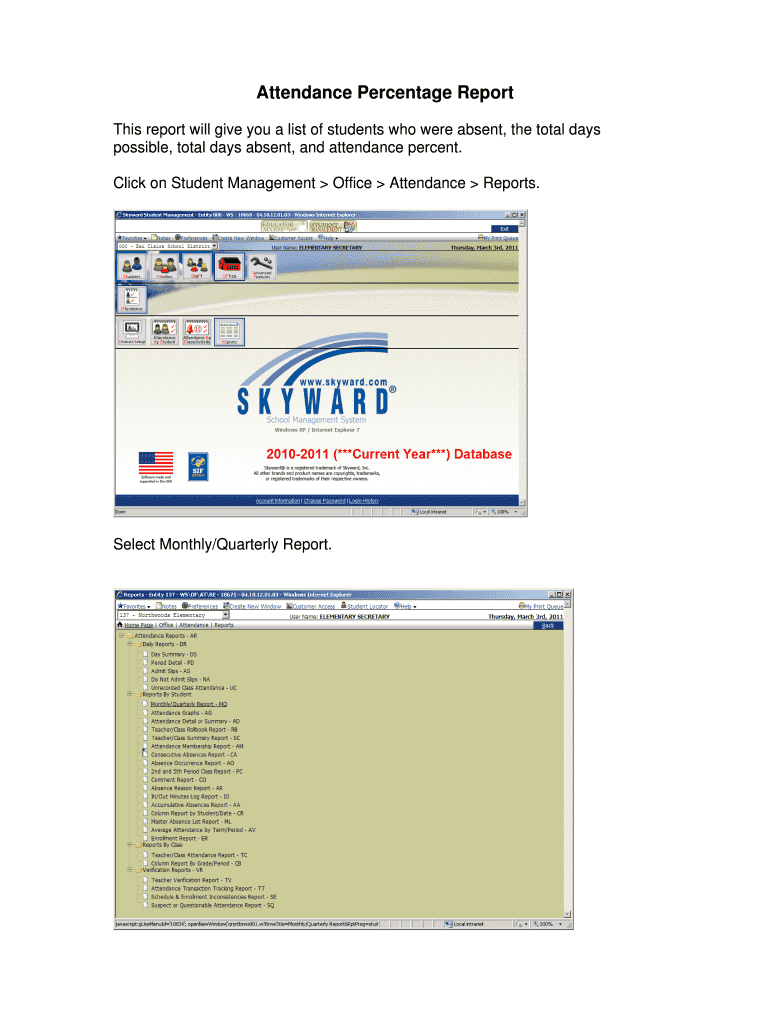 Fillable Online Attendance Percentage Report Fax Email Print - pdfFiller