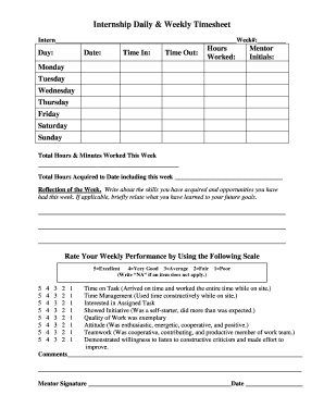 Fillable Online Internship Daily &amp; Weekly Timesheet Fax Email Print ...