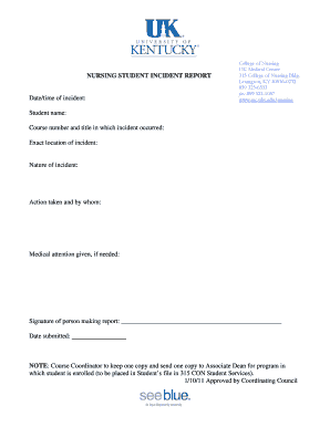 fillable online nursing student incident report fax email print incident report nursing