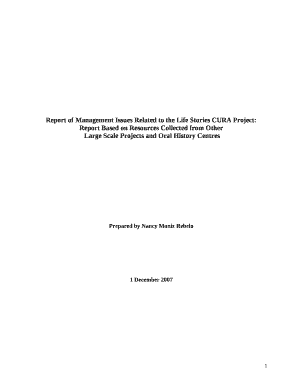 Report of Management Issues Related to the Life Stories CURA Project: