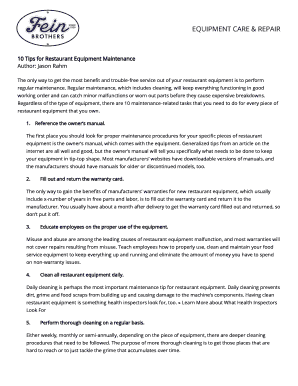 EQUIPMENT CARE &amp; REPAIR